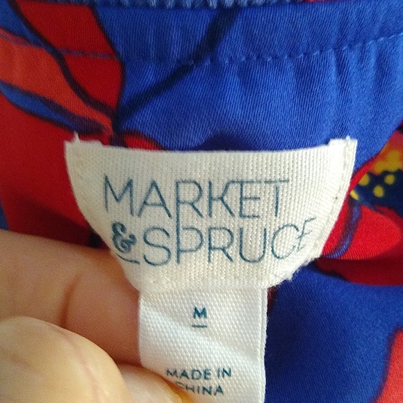 Market and Spruce Jeanie Ruffle Blue Red Poppy Sleeveless Mini Dress Size Medium - Picture 5 of 9